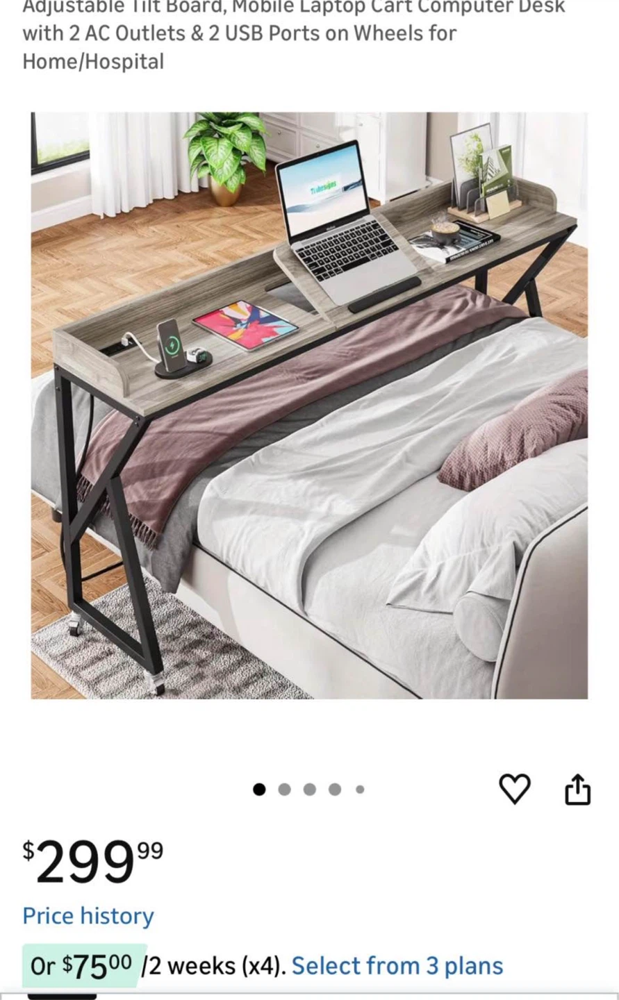 70” Rolling Overbed Laptop Desk / Computer Cart w/ Outlets & USB - photo 3