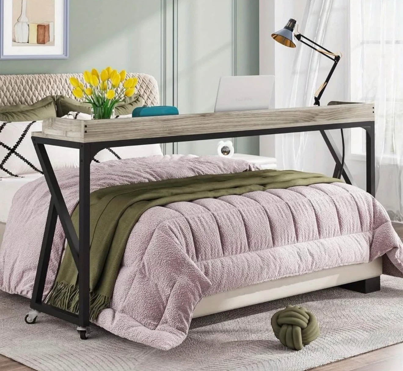 70” Rolling Overbed Laptop Desk / Computer Cart w/ Outlets & USB - photo 5