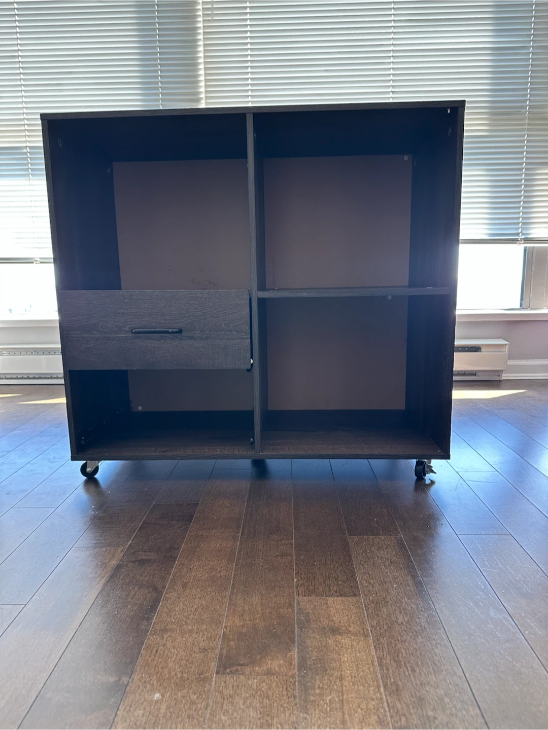 Dark brown wooden storage shelf with one drawer - photo 3