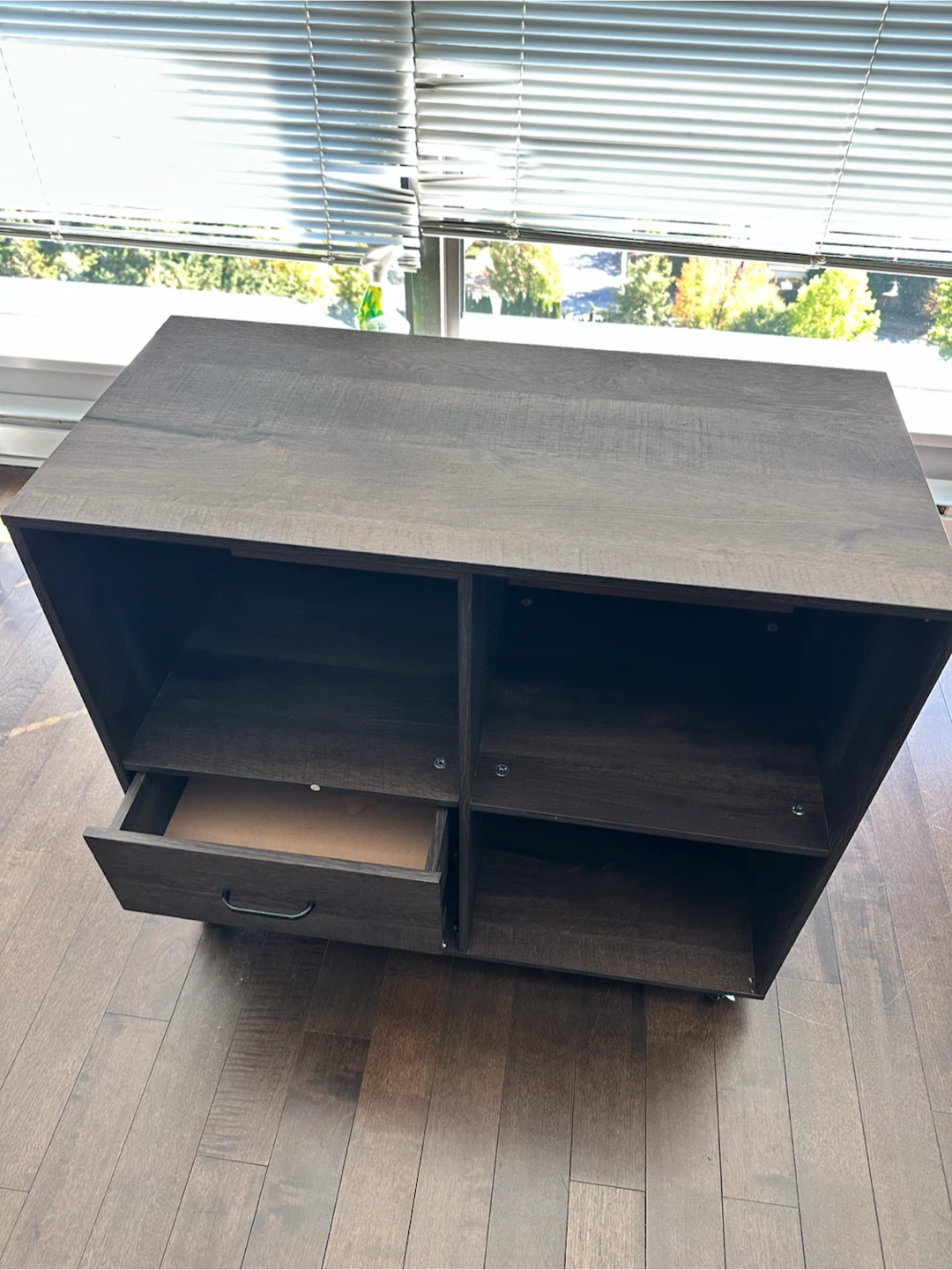 Dark brown wooden storage shelf with one drawer - photo 4