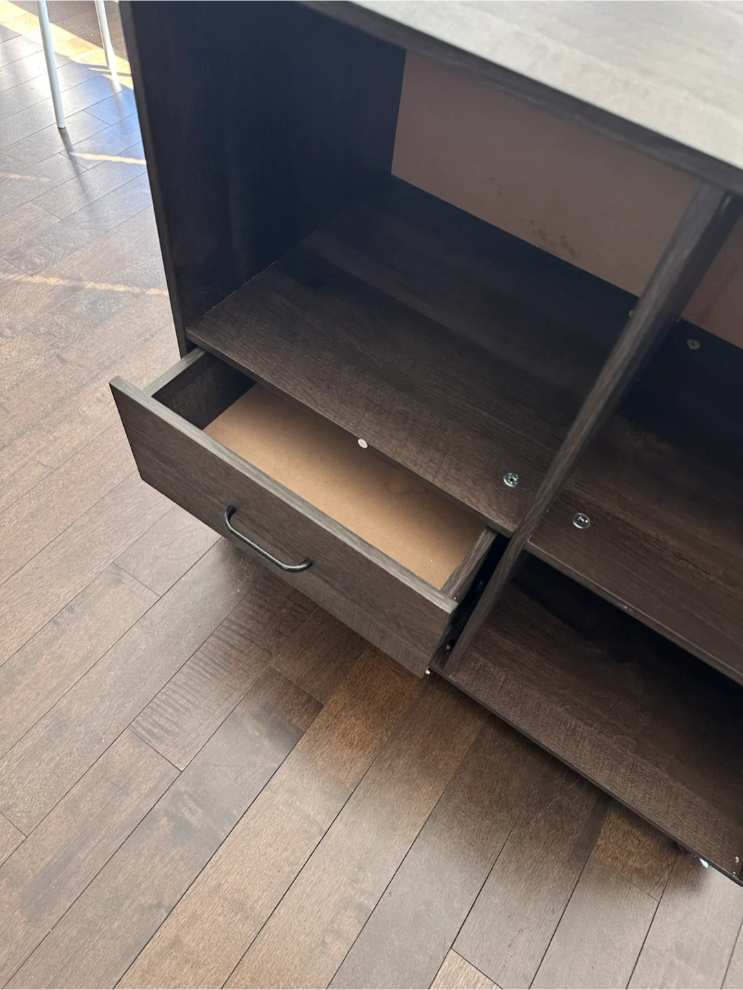 Dark brown wooden storage shelf with one drawer - photo 5