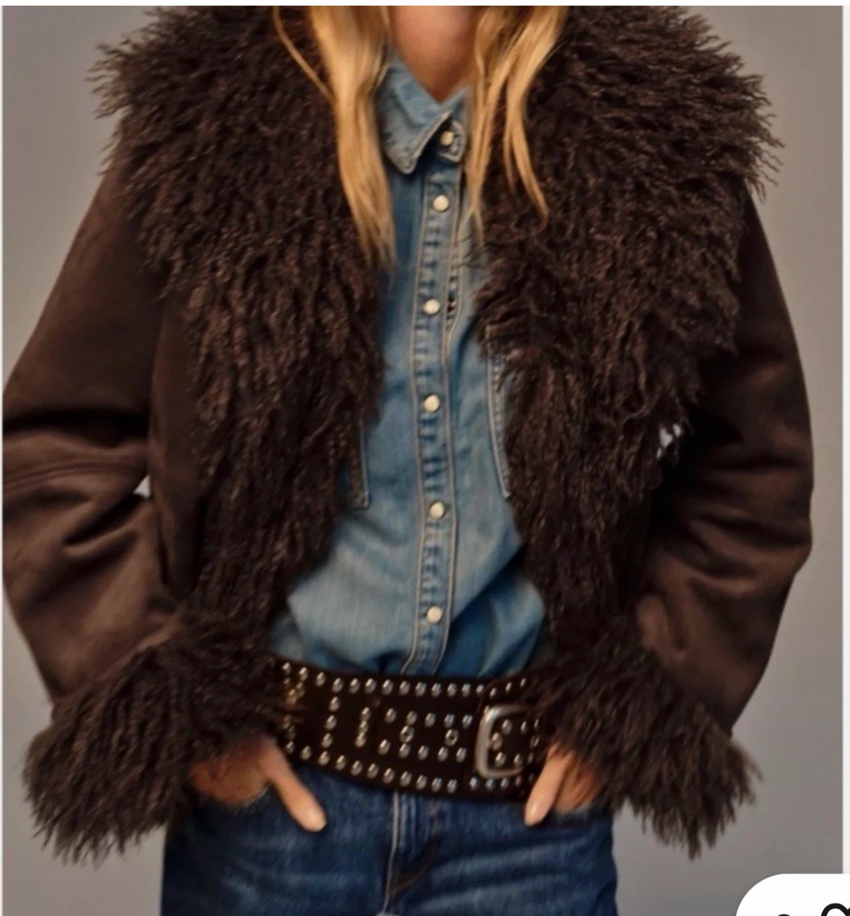Zara Brown Faux Fur Trim Suede Jacket - photo 2