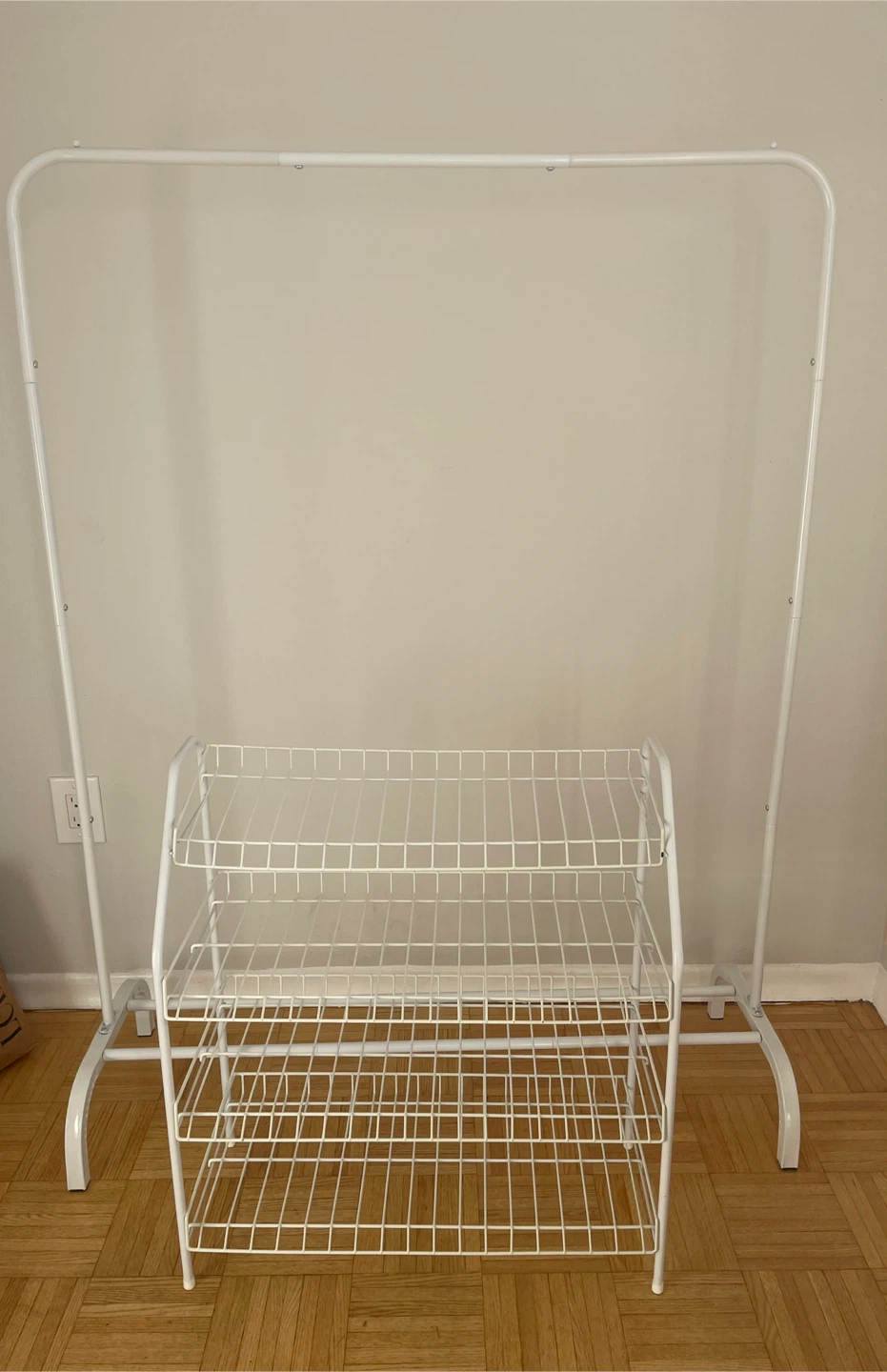 White Metal Clothing Rack + 4-Tier Shoe Rack