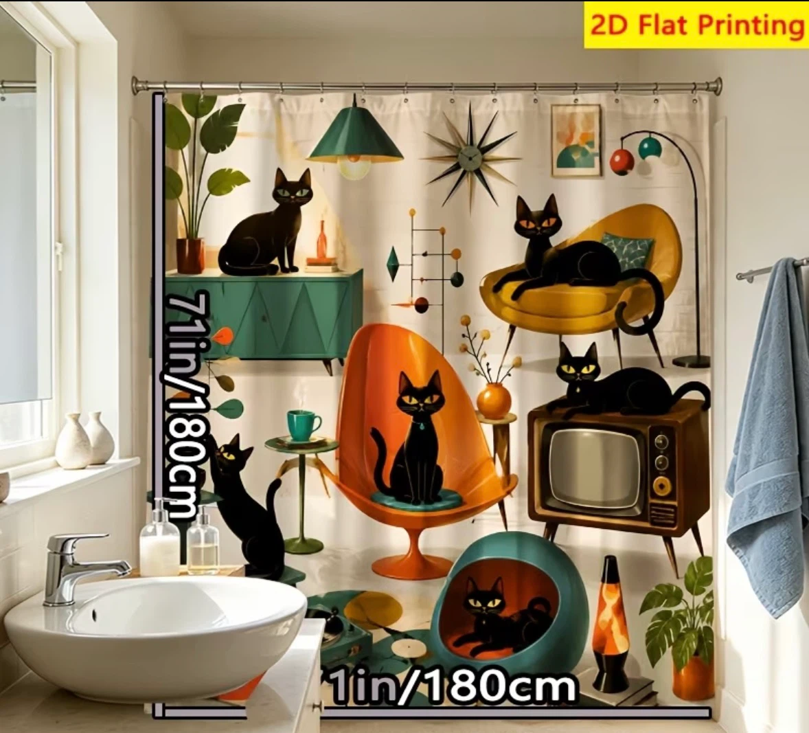 NEW: Mid-Century Modern Retro Cat Shower Curtain