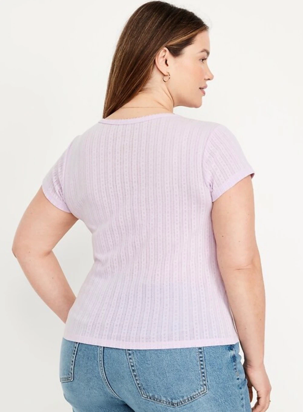 Lace-Trim Ribbed Pointelle T-Shirt, 3X - photo 2