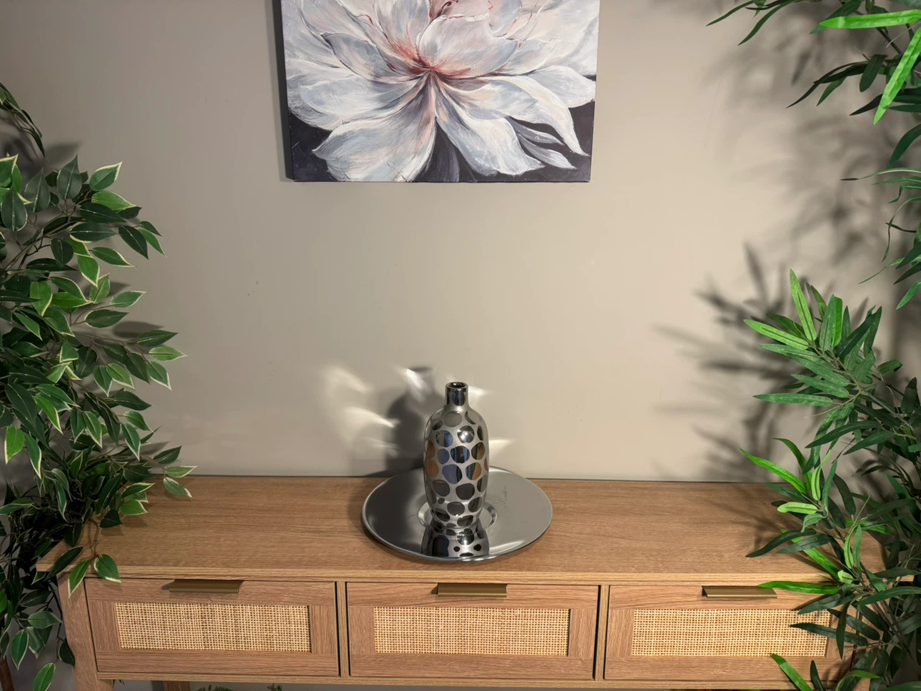 Silver metallic patterned decorative vase