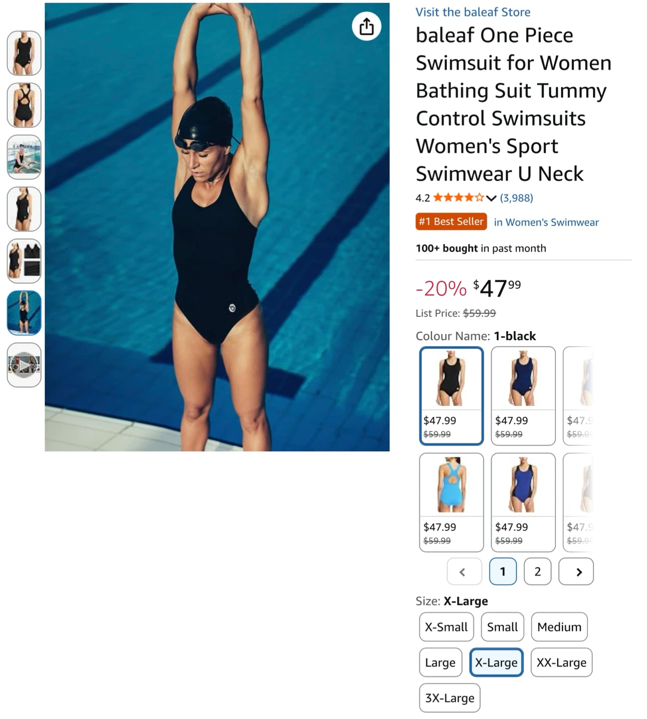 Baleaf Women's One-Piece Swimsuit - Black - XL - photo 2