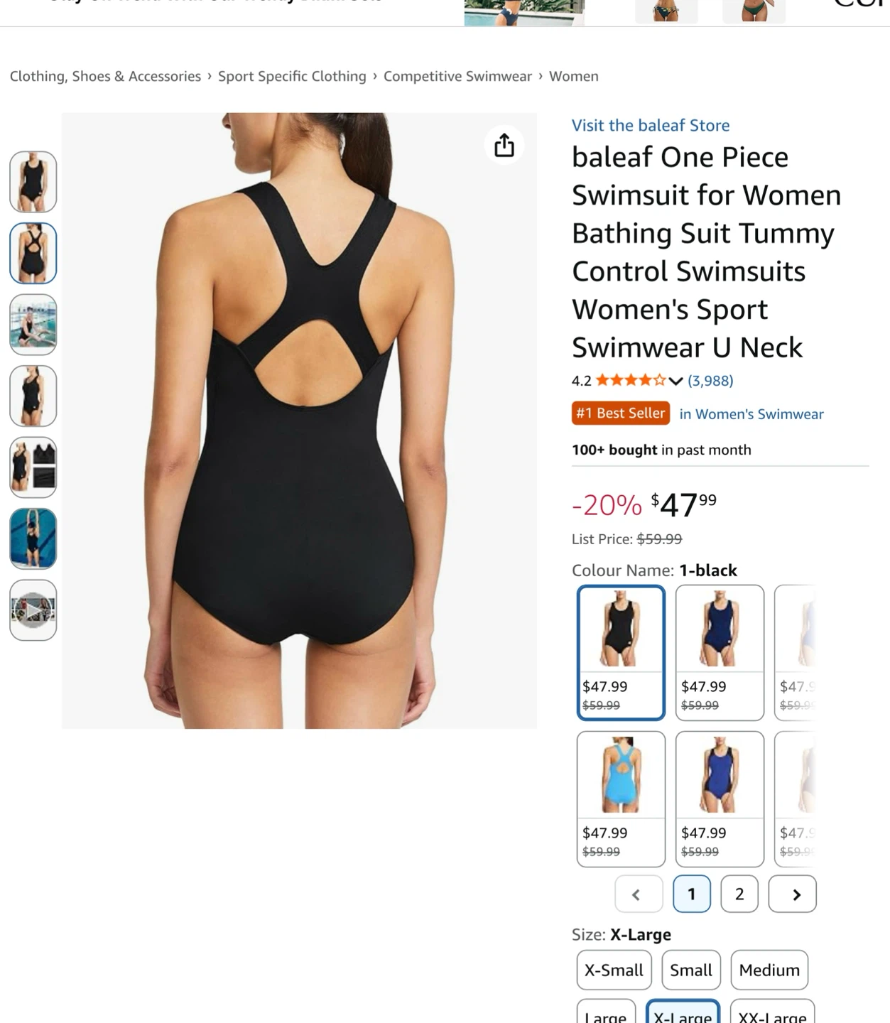 Baleaf Women's One-Piece Swimsuit - Black - XL - photo 3