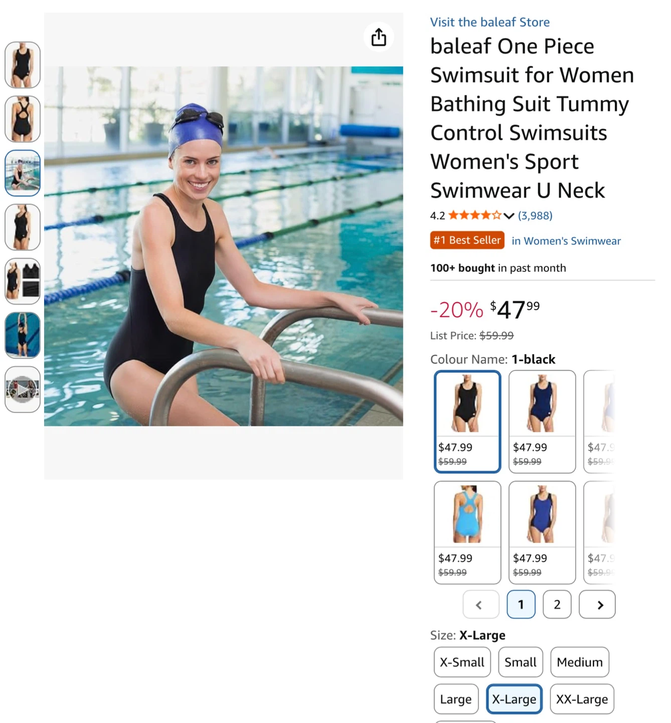Baleaf Women's One-Piece Swimsuit - Black - XL