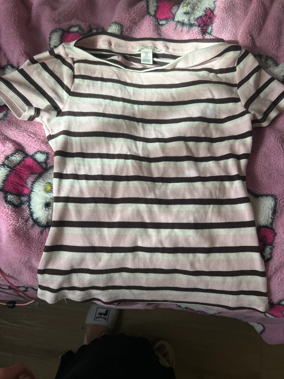 H&M Pink and Brown Striped Ribbed T-Shirt