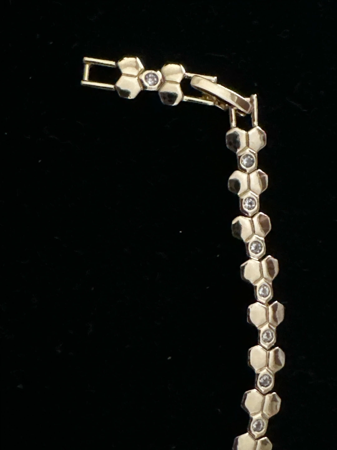 14k laminated Gold-Tone Honeycomb Link Bracelet with Rhinestones