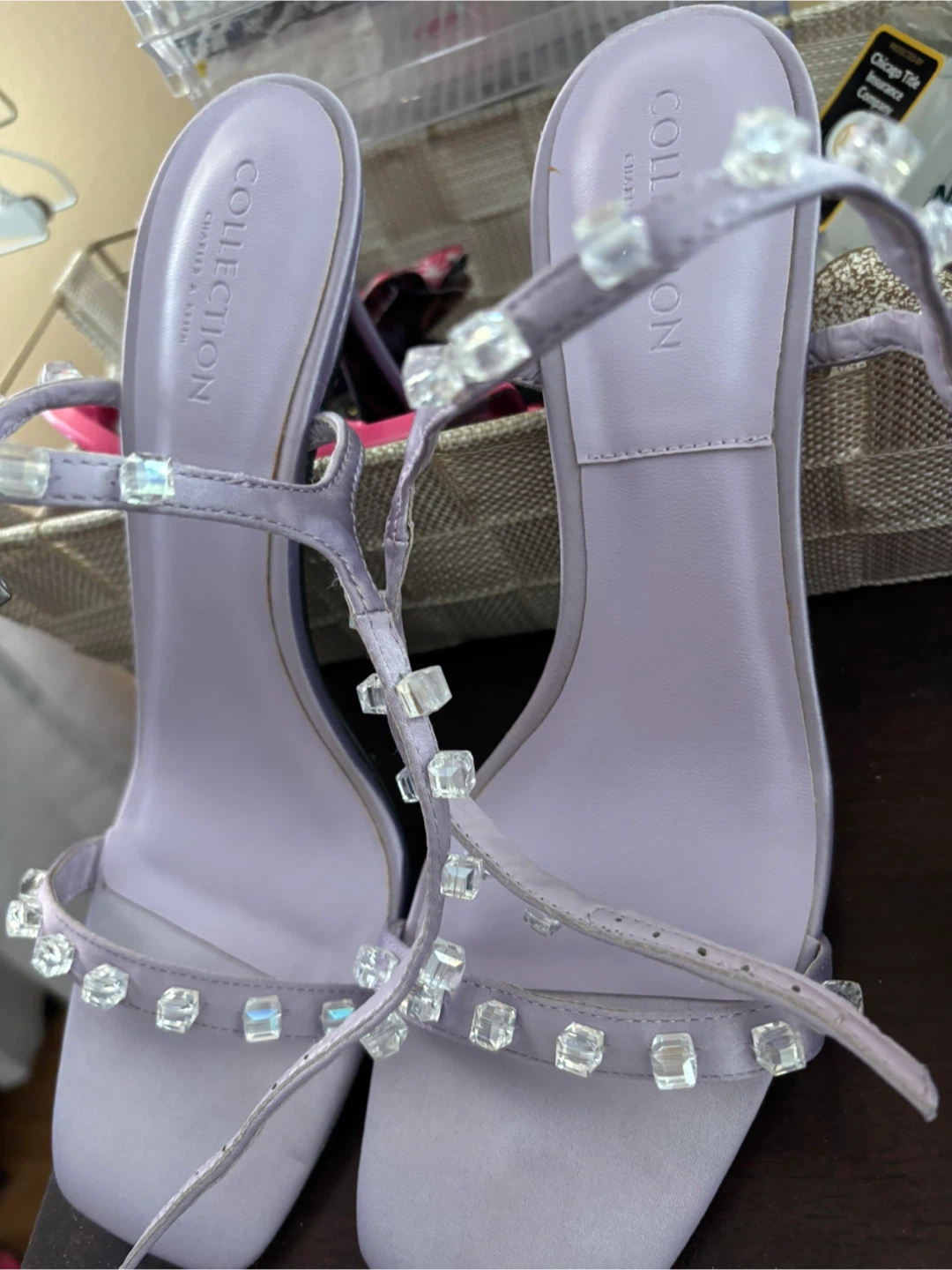 Charles & Keith Lavender Crystal Heeled Sandals - photo 3