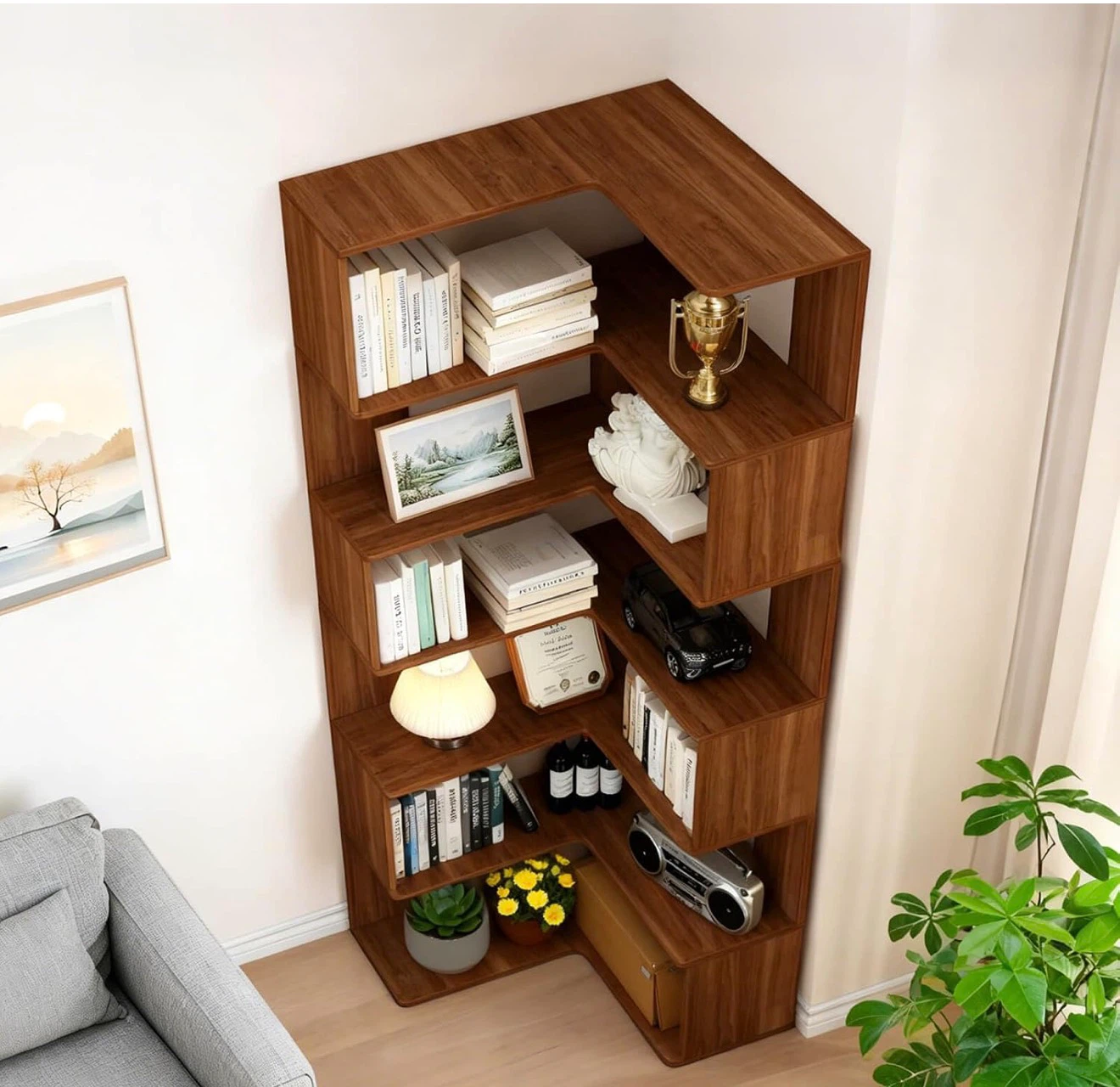 6 Tier Corner Bookcase Tall, L-Shaped Corner Book Shelf (NEW) - photo 2