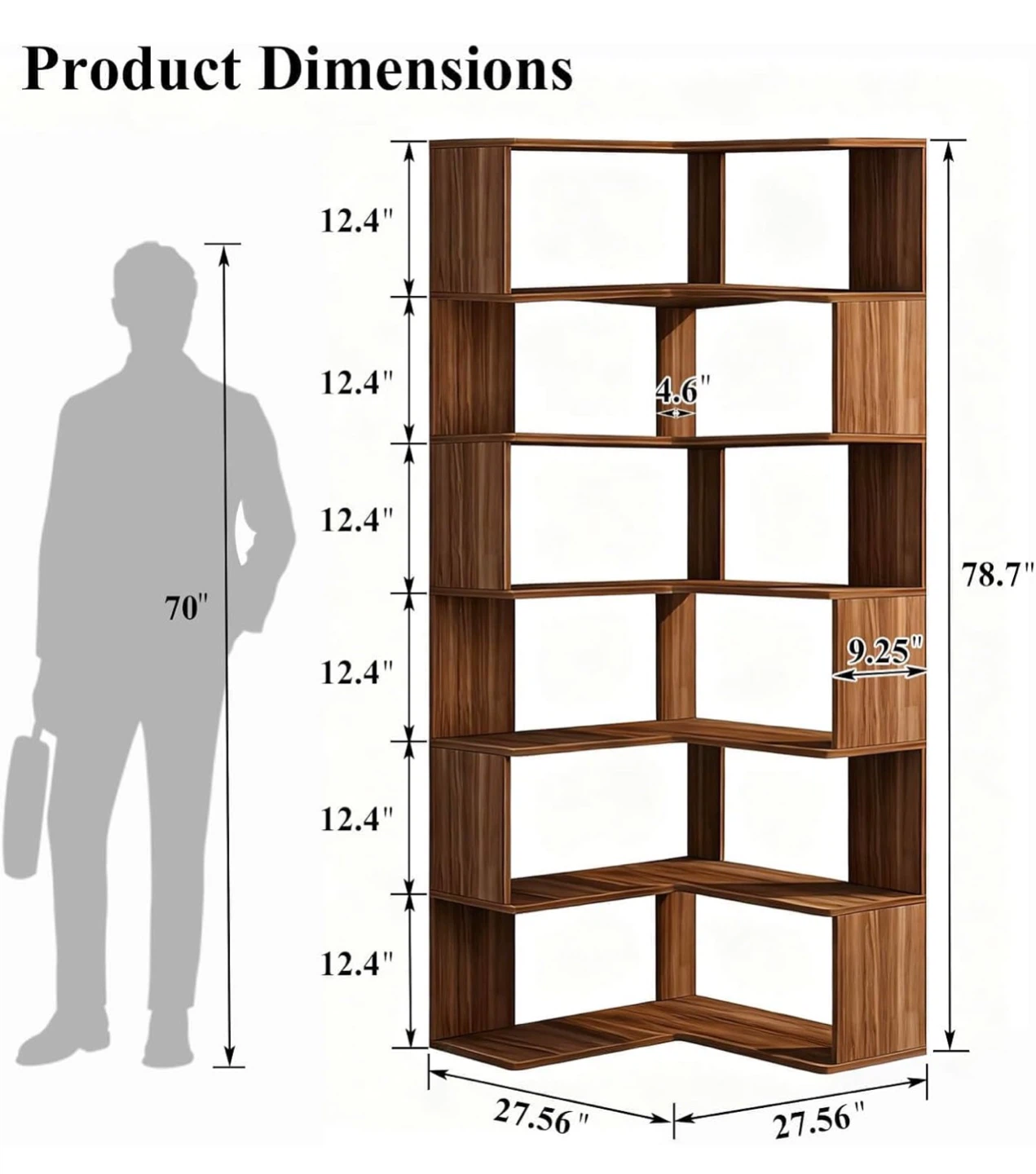 6 Tier Corner Bookcase Tall, L-Shaped Corner Book Shelf (NEW) - photo 4