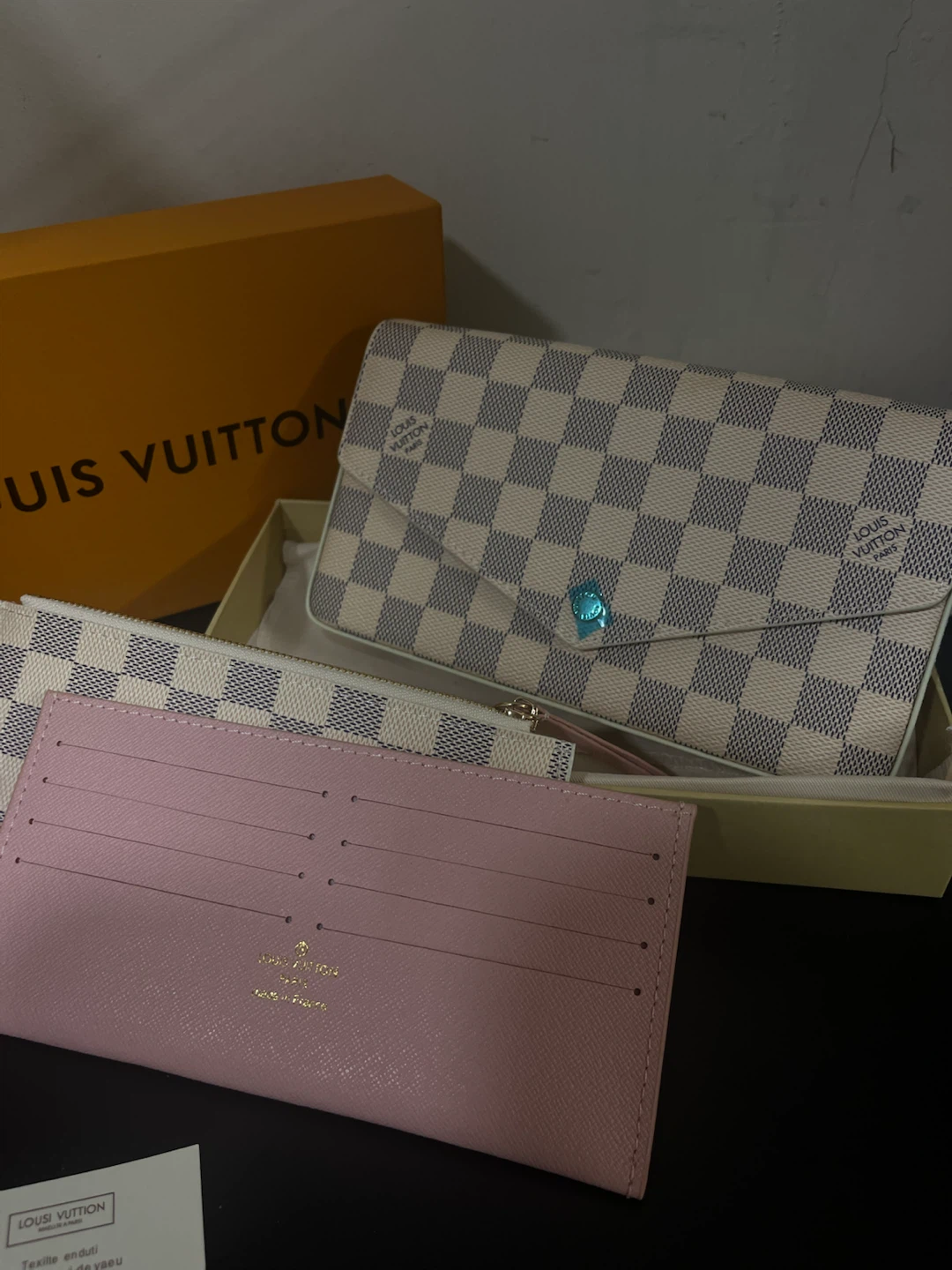 Louis Vuitton Damier Azur Clutch with Pink Wallet