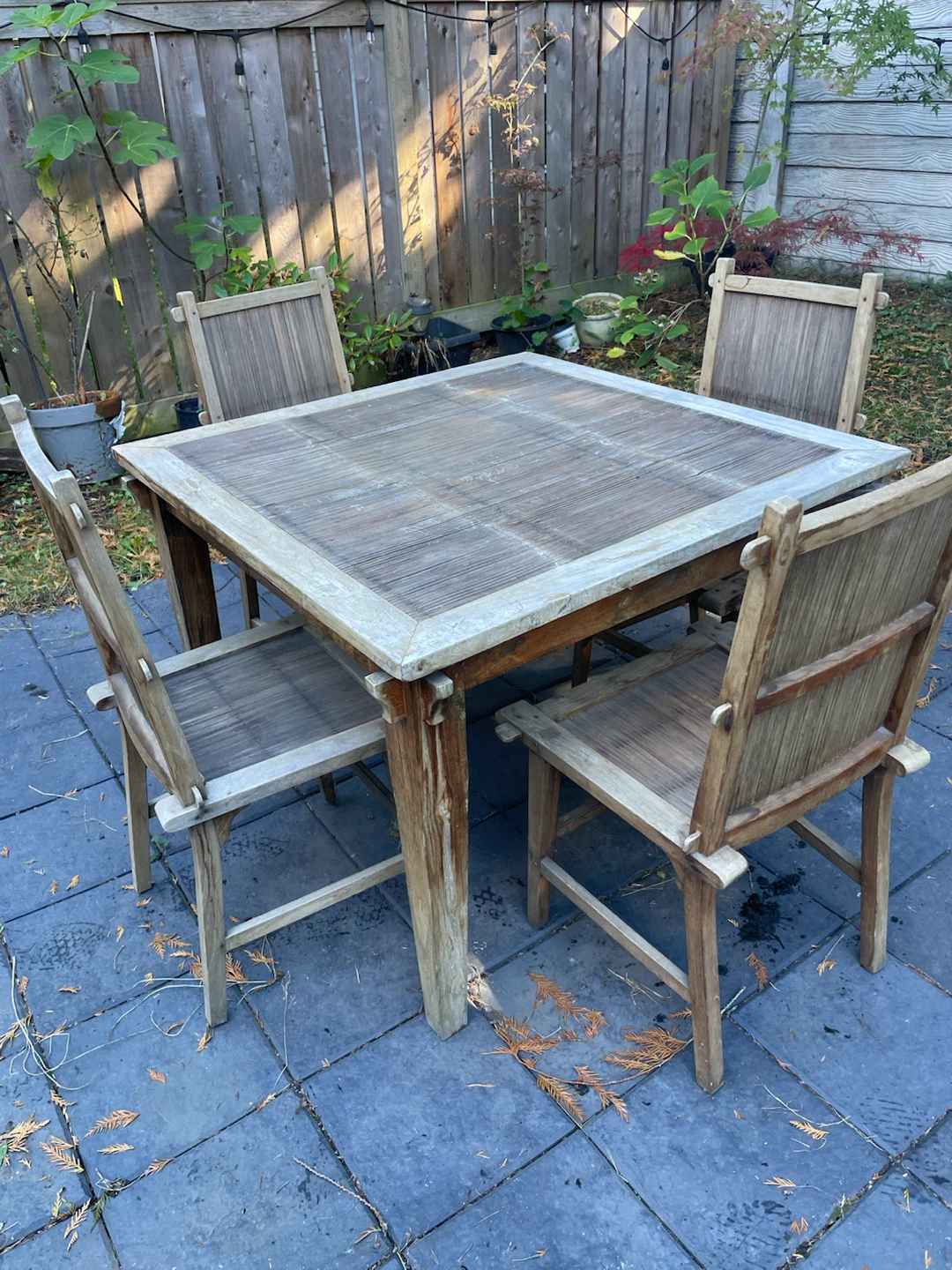 Square Wooden Patio Table and 4 Chairs Set
