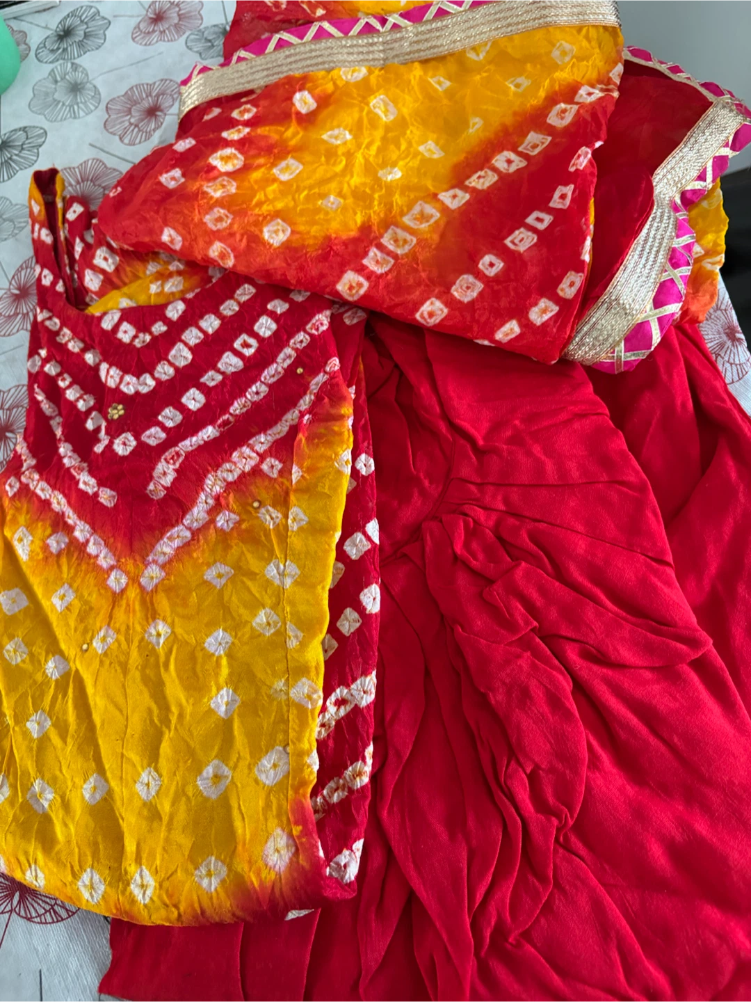 Red and Yellow Bandhani Salwar Suit