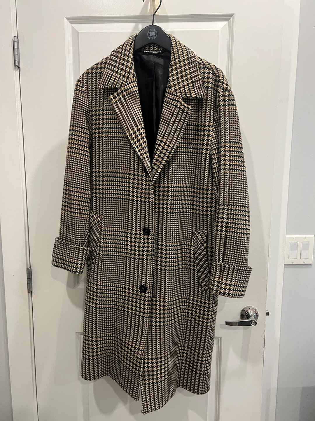 Zara Houndstooth Wool Blend Coat