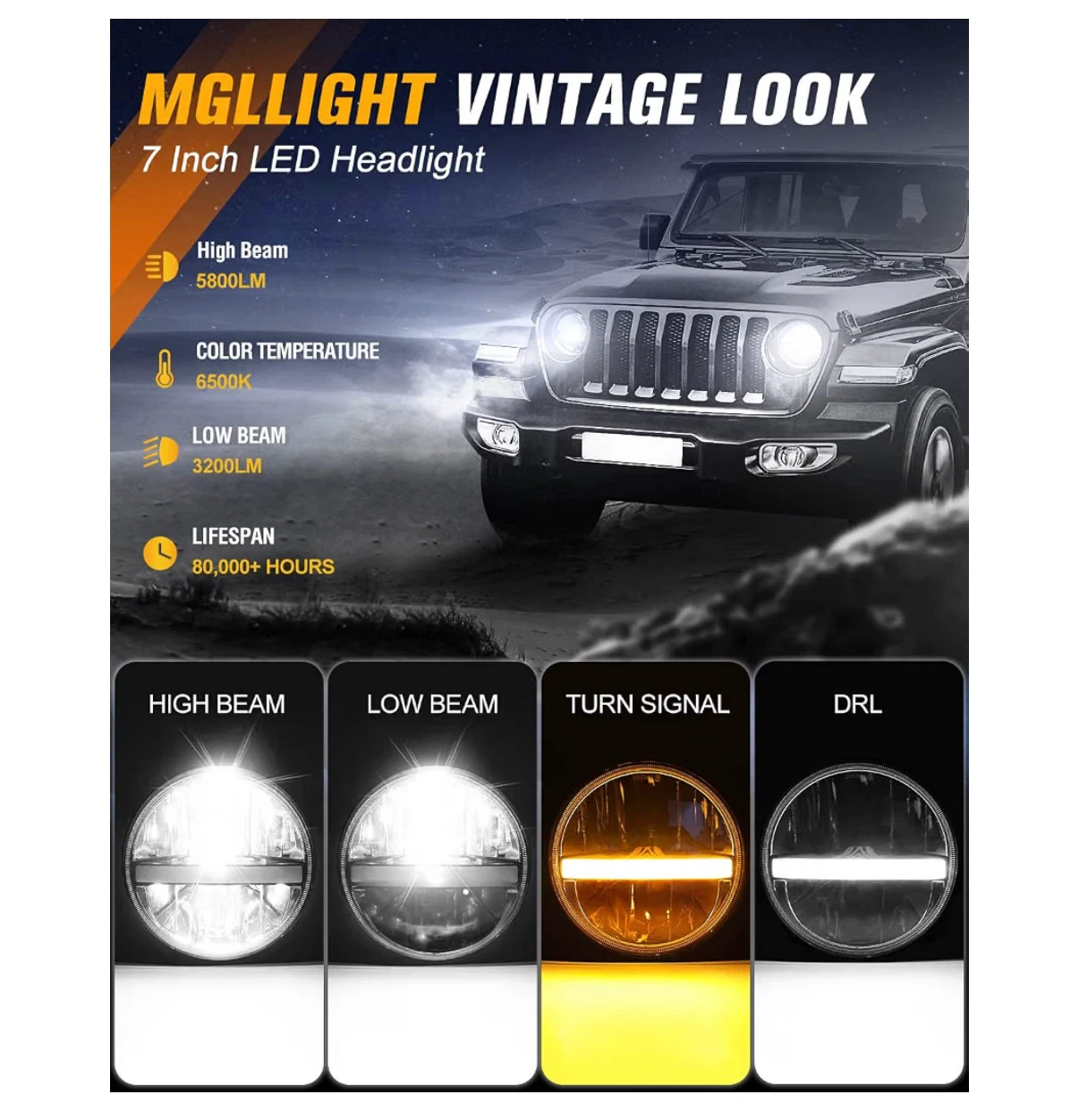 MGLLIGHT 7 Inch LED Headlights, Vehicle lights - photo 3