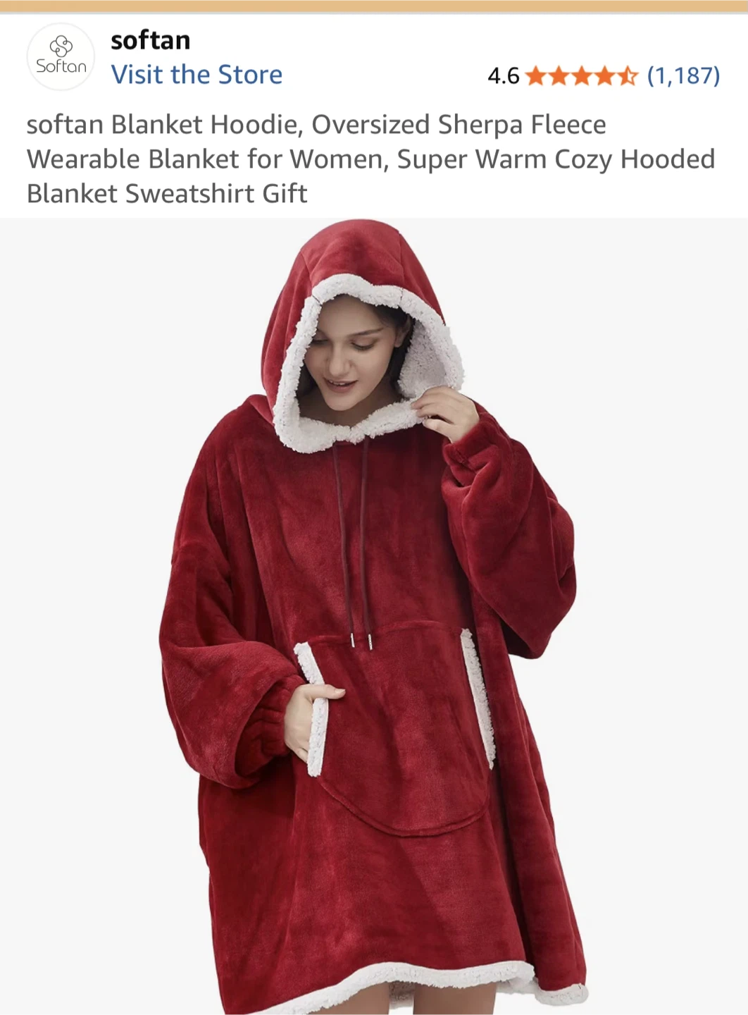 Softan Oversized Sherpa Fleece Wearable Blanket