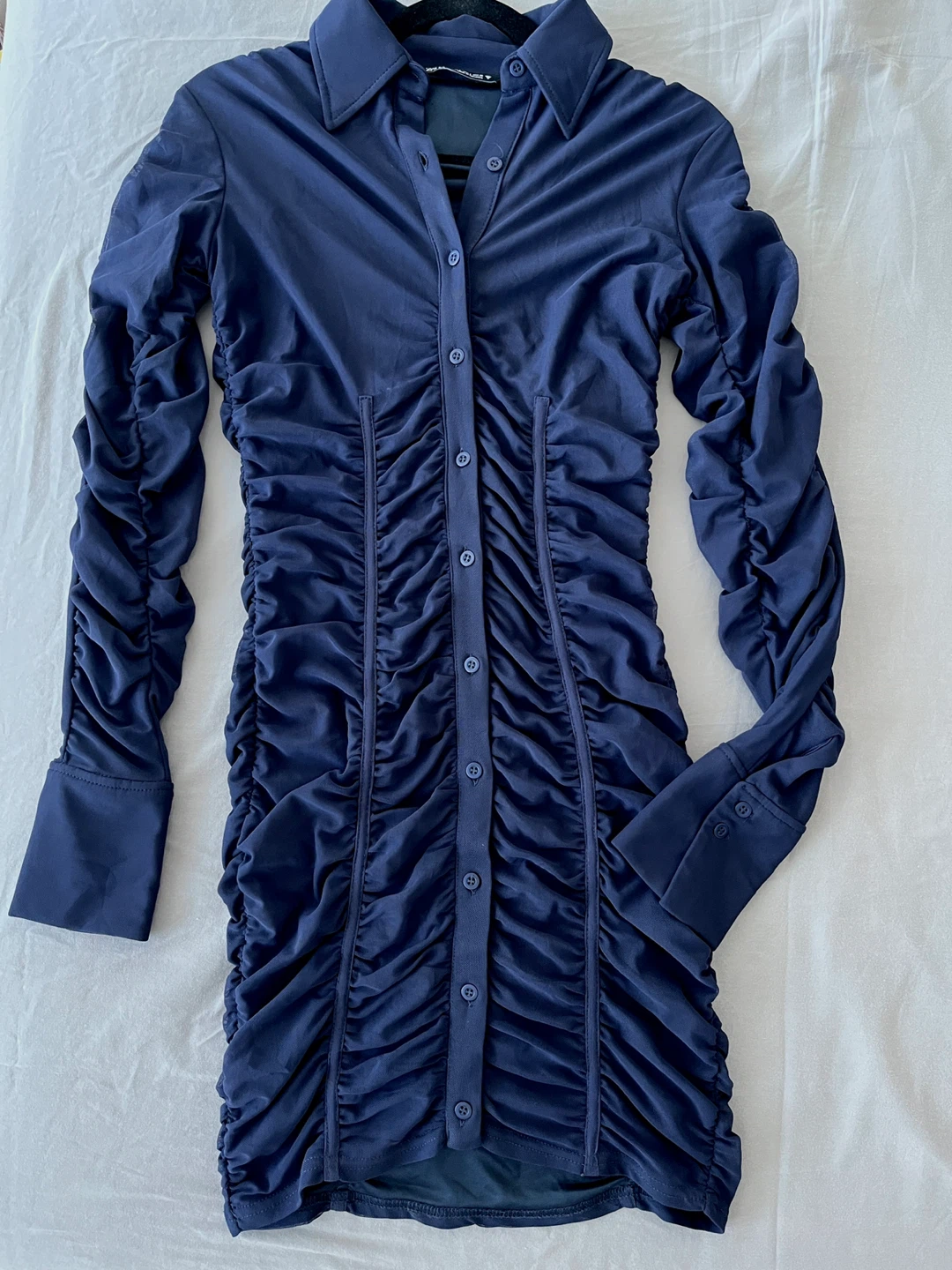 Zara Draped Button Front Dress in Midnight Blue – Size S - photo 2