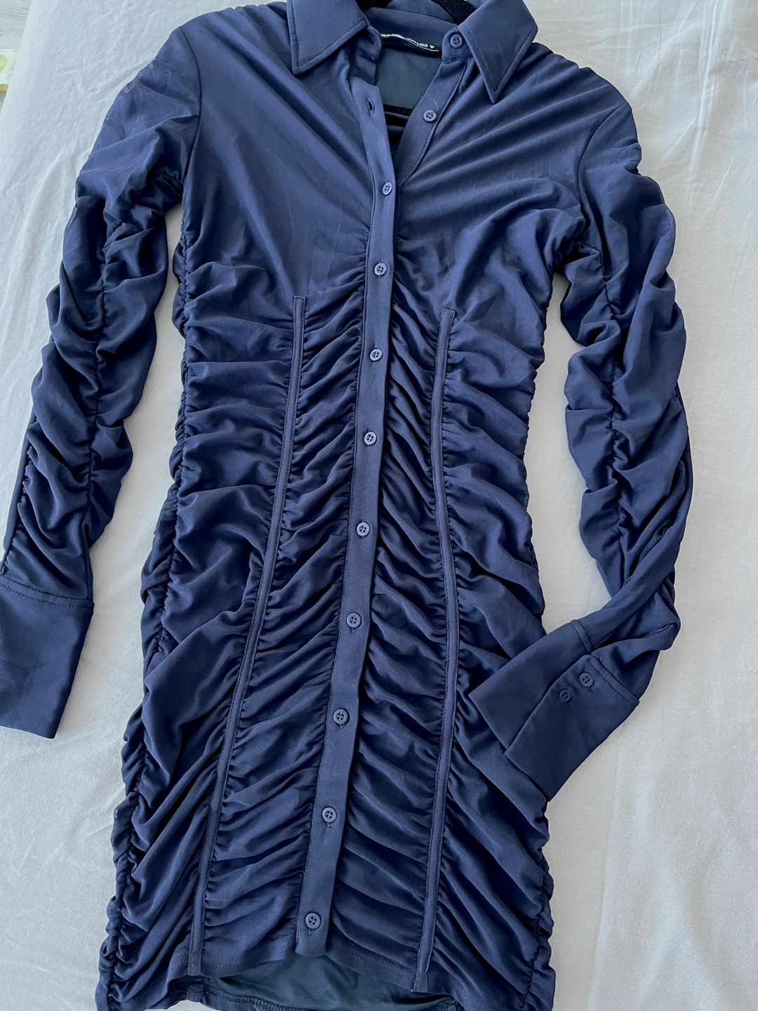 Zara Draped Button Front Dress in Midnight Blue – Size S - photo 3