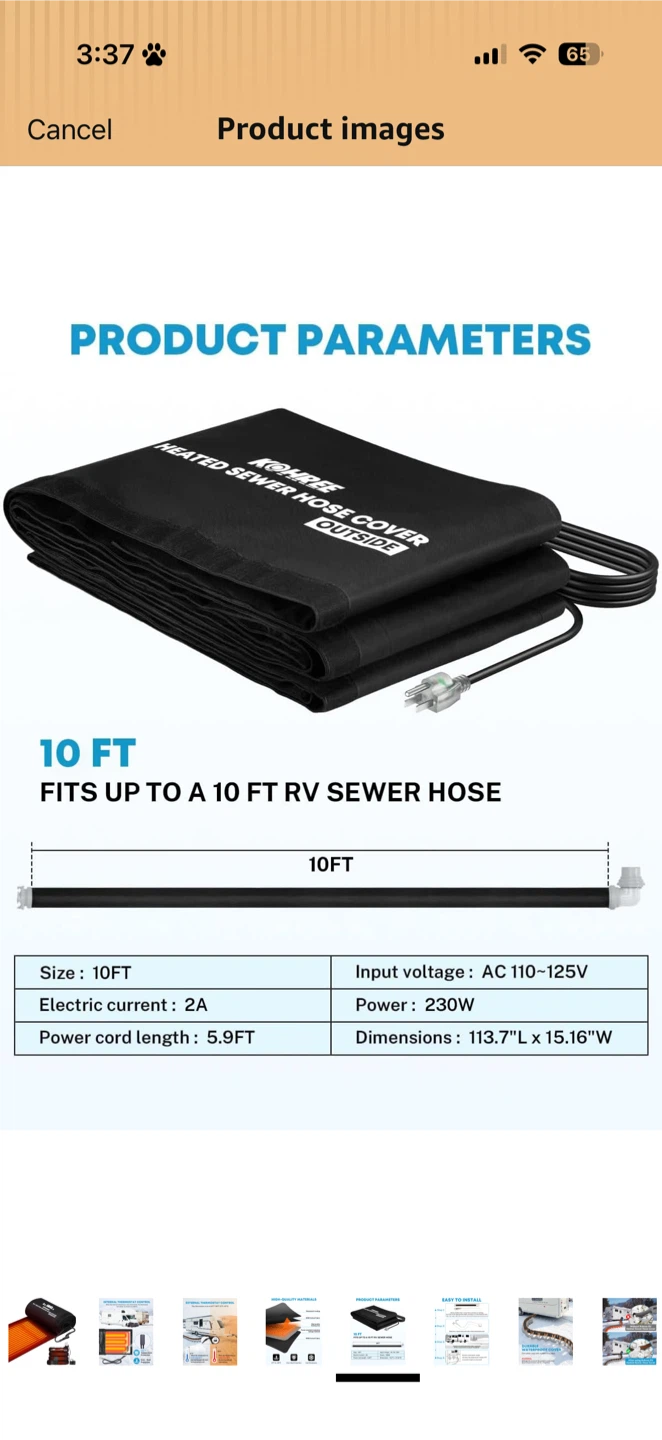 Kohree 10ft RV Heated Sewer Hose Cover - photo 3