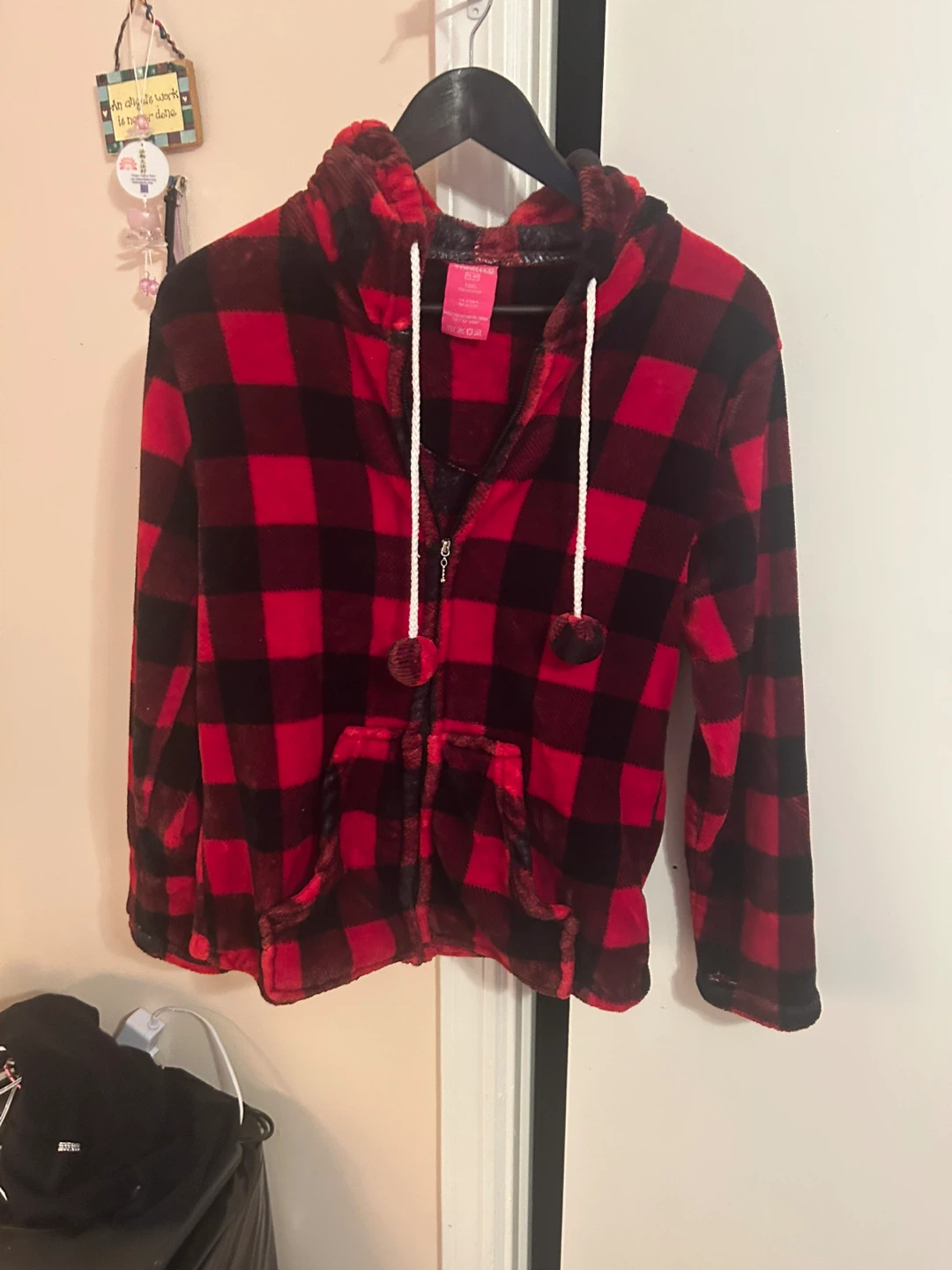 Red and Black Buffalo Check Fleece Hoodie - photo 4