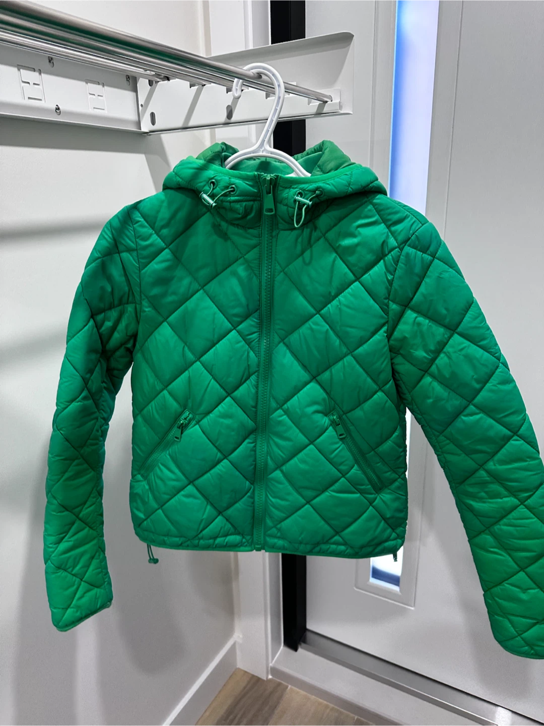 Zara Quilted Hooded Jacket Green