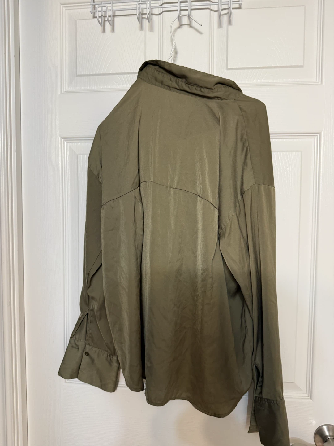 Olive Green Satin Button-Down Shirt - photo 2