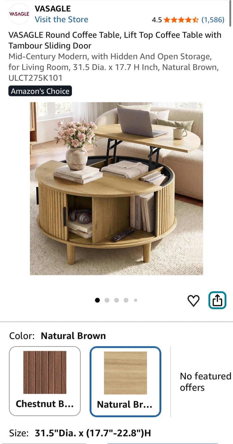VASAGLE Round Lift-Top Coffee Table