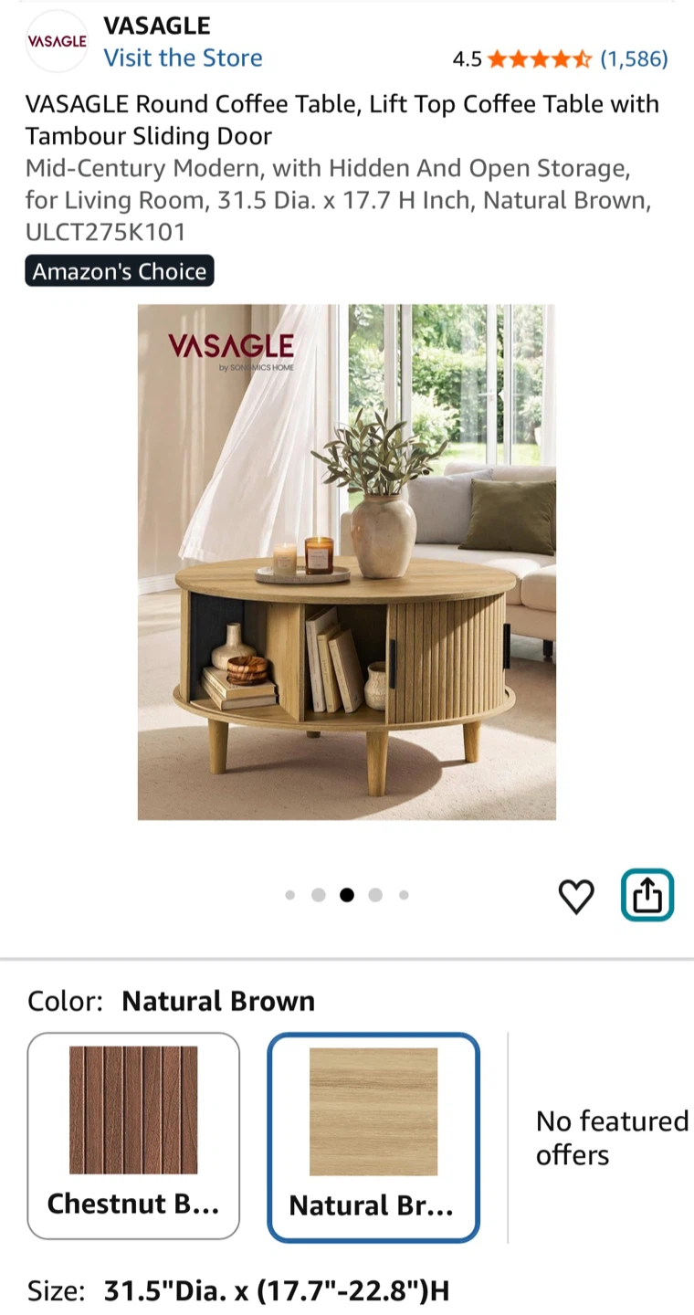 VASAGLE Round Lift-Top Coffee Table - photo 3