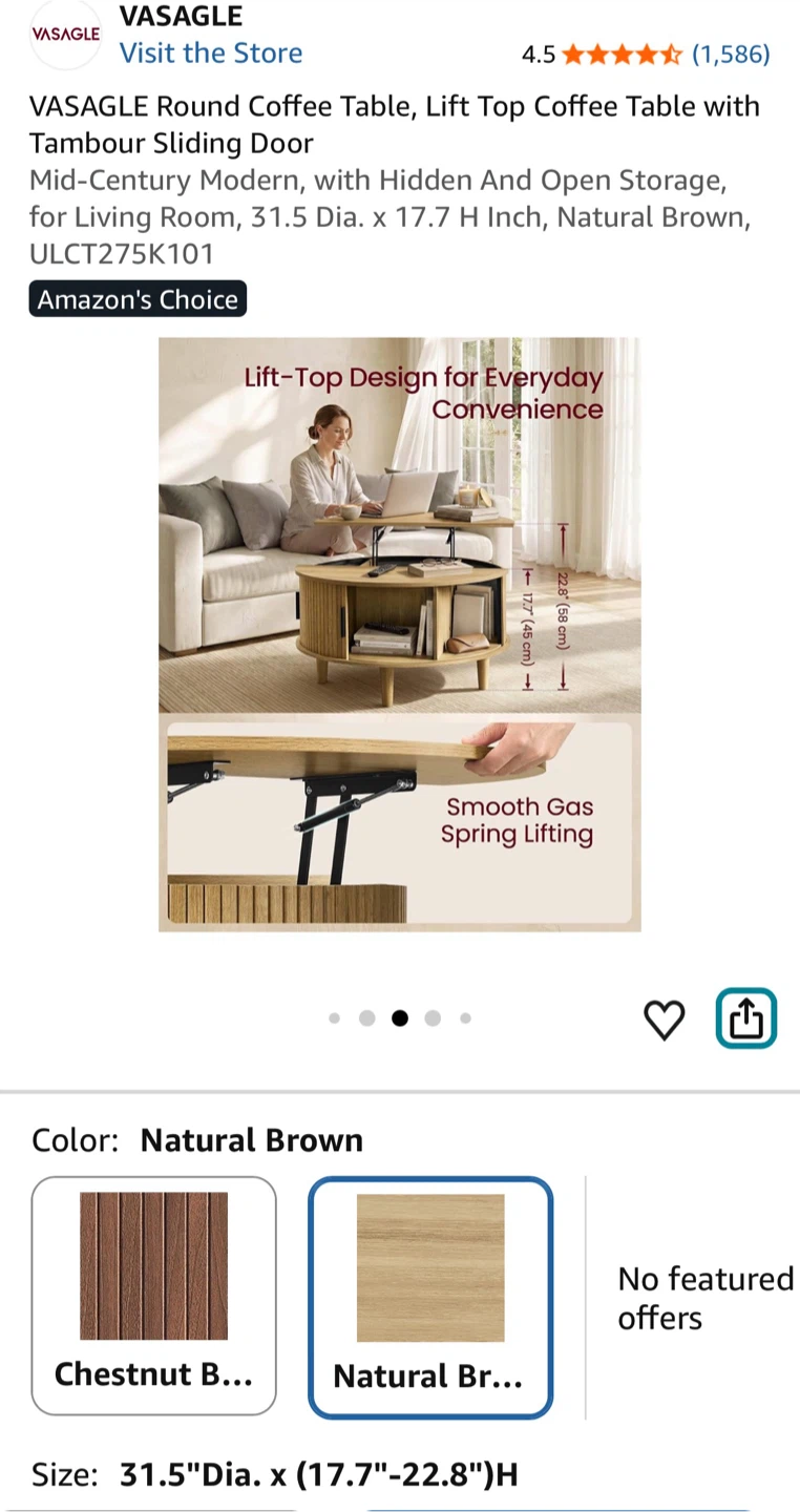 VASAGLE Round Lift-Top Coffee Table - photo 4