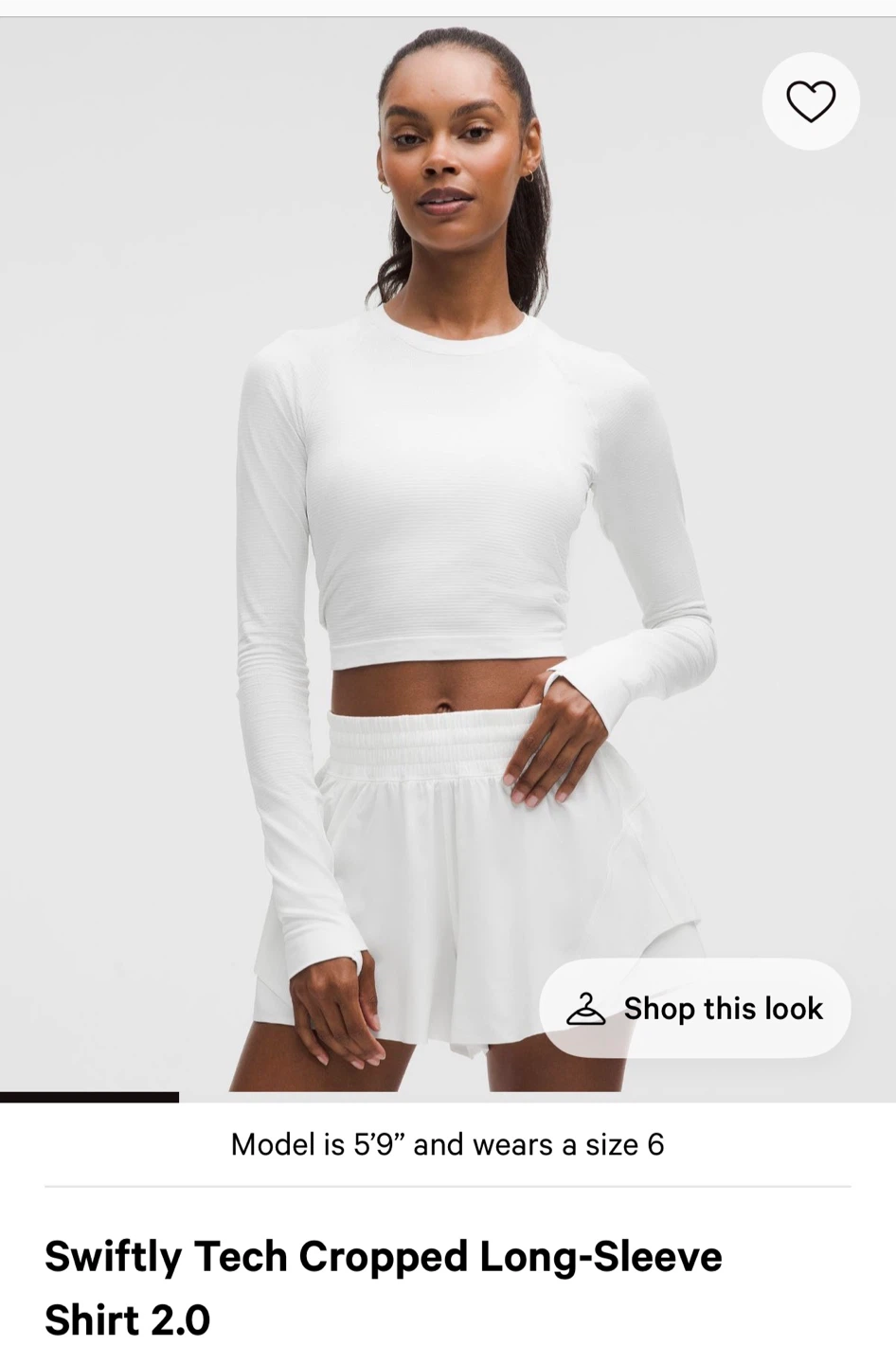 Lululemon Swiftly Tech Cropped Long Sleeve 2.0 - White - photo 3