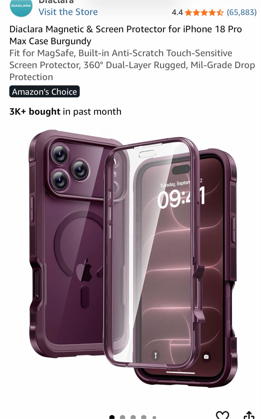 Diaclara Burgundy Case for iPhone 18 Pro Max