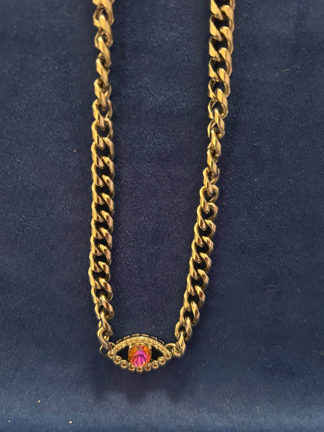 Gold-Tone Chain Necklace with Evil Eye Pendant - photo 2