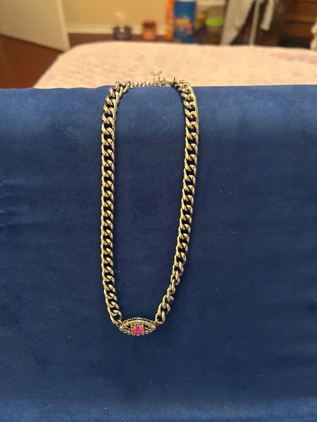 Gold-Tone Chain Necklace with Evil Eye Pendant - photo 4