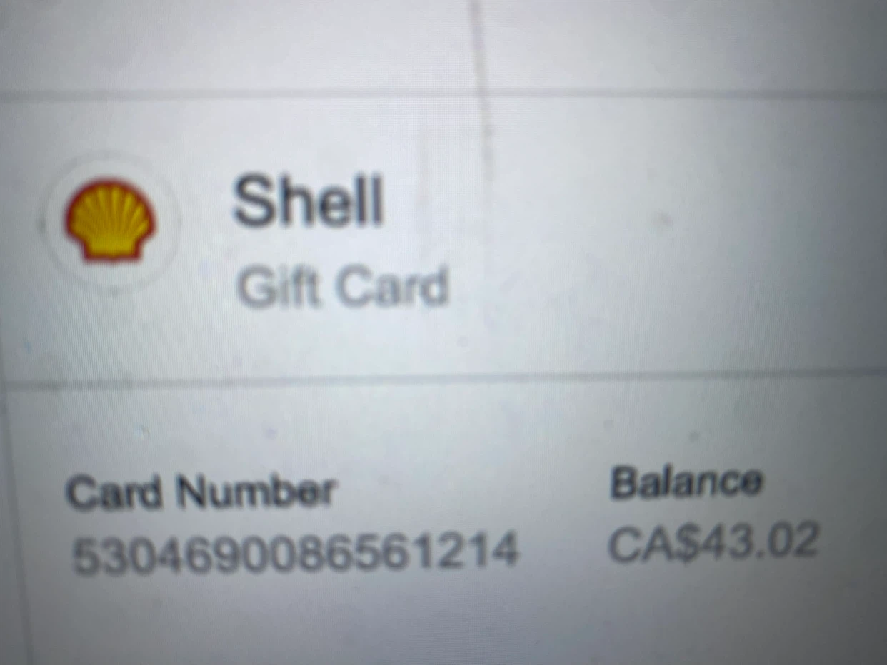 Shell Gift Card $43.02