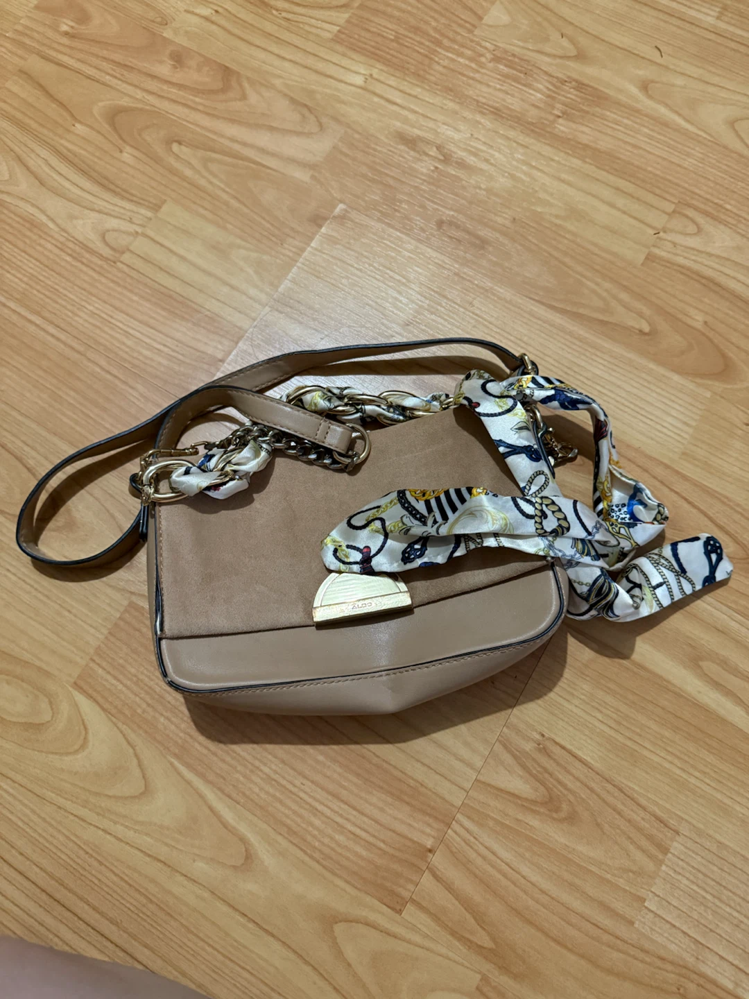 ALDO Tan Crossbody Bag with Scarf Detail