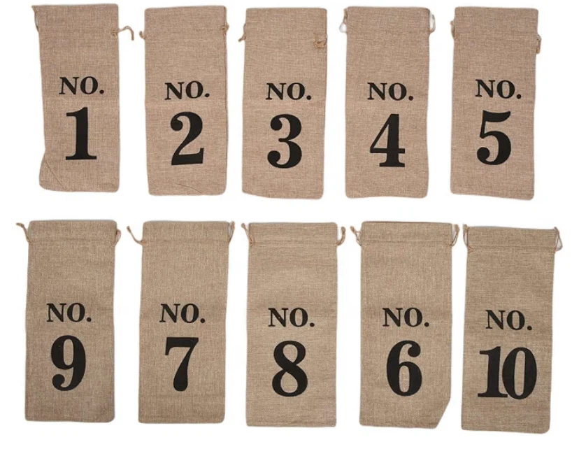 10 Pcs Numbered Burlap  Blind Tasting Wines Bags