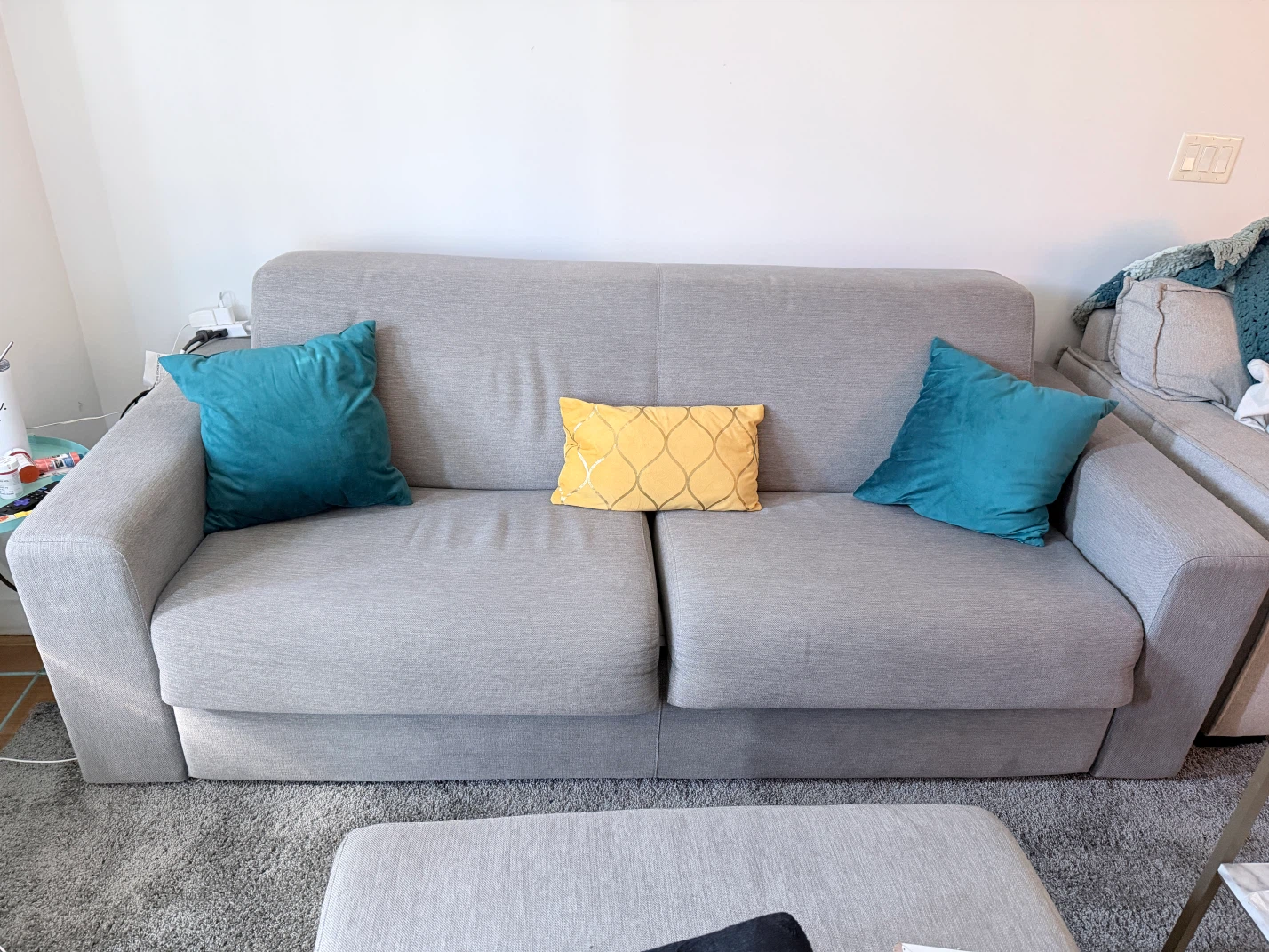 Gray Sleeper Sofa with Matching Ottoman