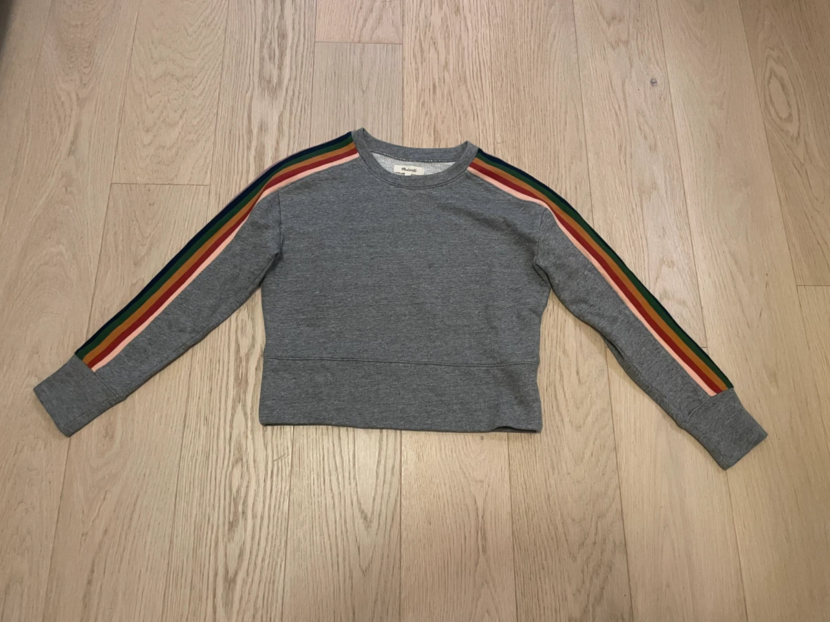 Madewell Grey Striped Sleeve Sweatshirt