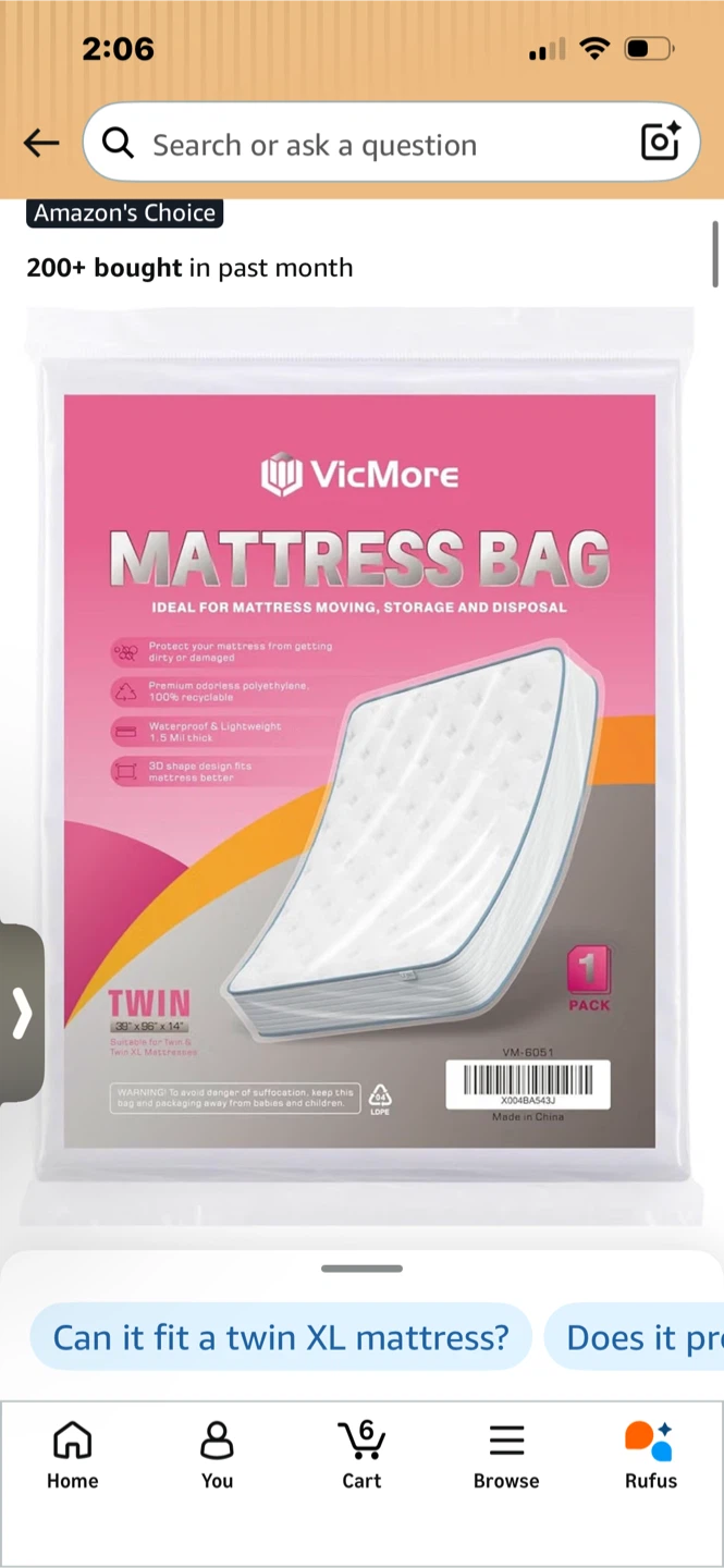 VicMore Twin Mattress Moving and Storage Bag