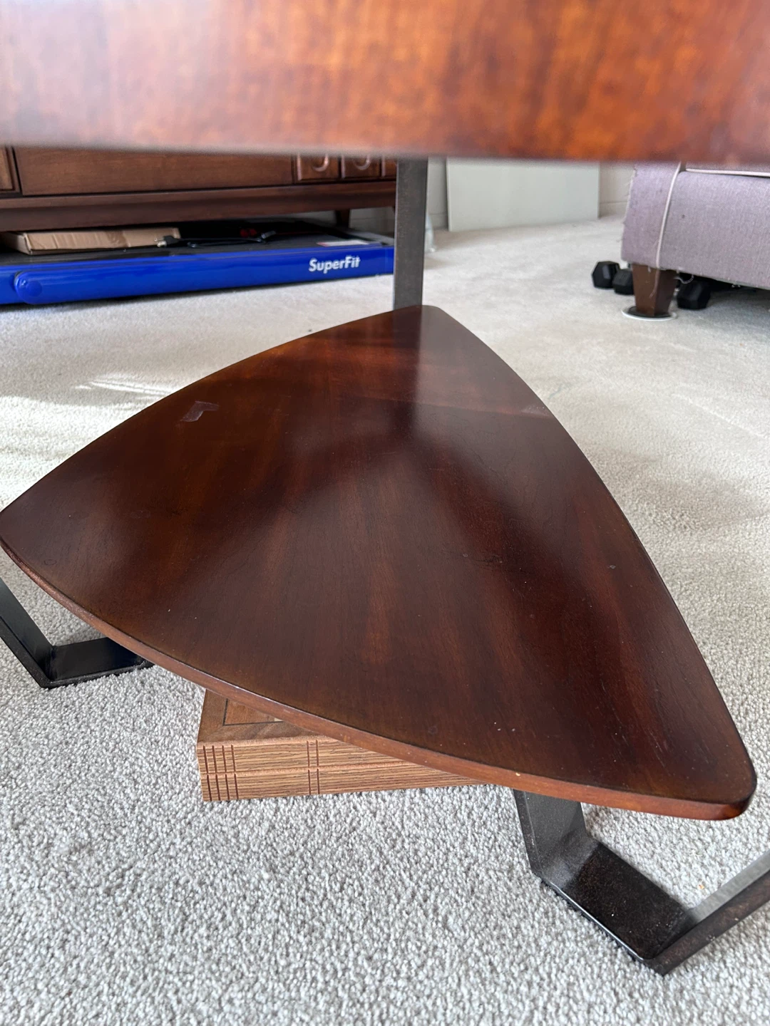 Triangle coffee table with glass top