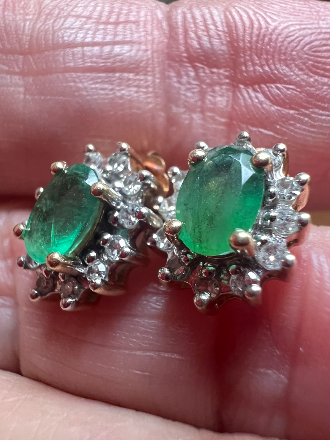 10k Gold Emerald and Diamond Stud Earrings
