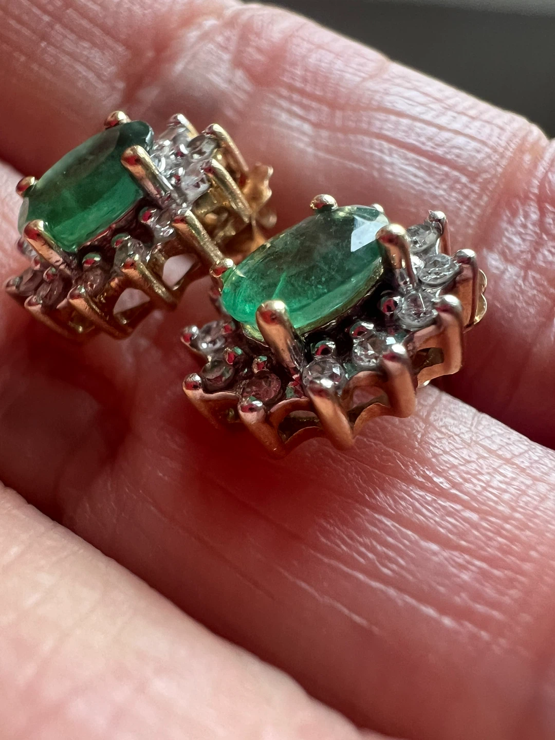 10k Gold Emerald and Diamond Stud Earrings - photo 2
