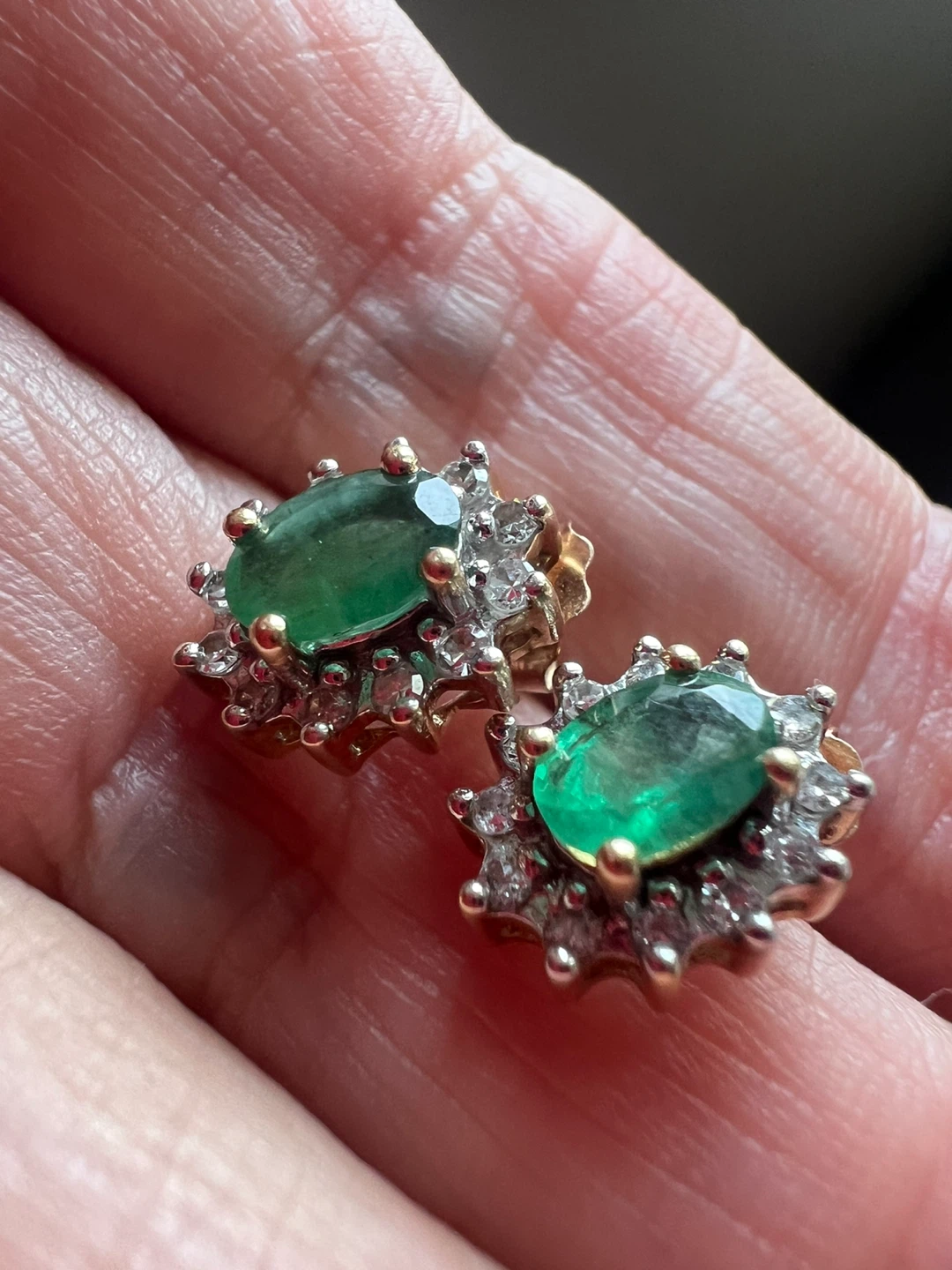 10k Gold Emerald and Diamond Stud Earrings - photo 3