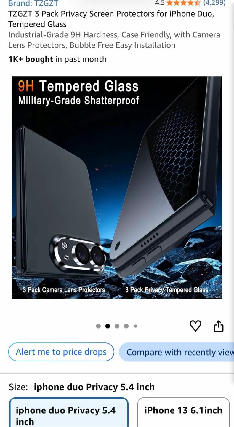 TZGZT 3 Pack Privacy Screen Protectors for iPhone Duo - photo 2