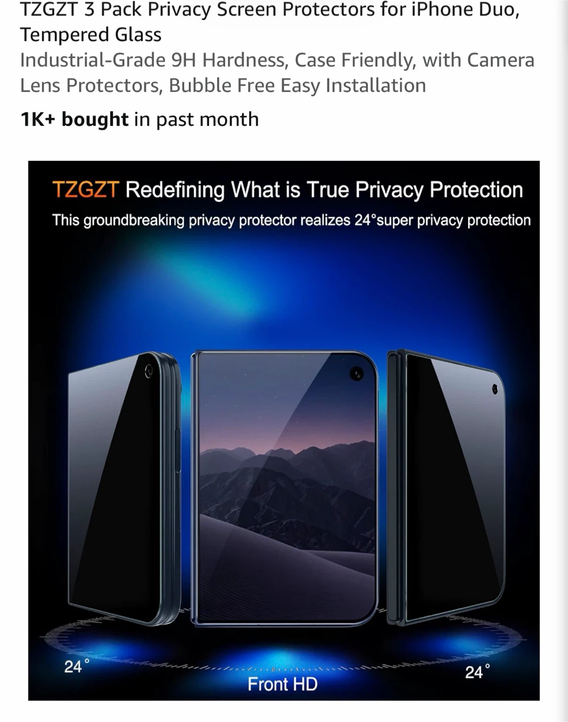 TZGZT 3 Pack Privacy Screen Protectors for iPhone Duo - photo 3