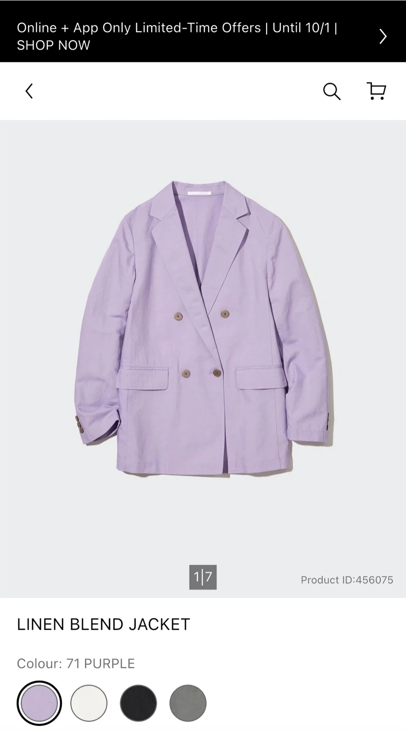 Uniqlo Linen Blend Jacket - Purple - XS